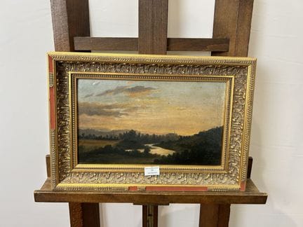 École française XIXe : " Bord de rivière à l'aube 