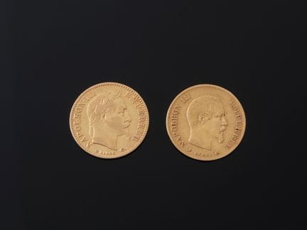 Deux pièces de 10 francs en or 900 millièmes 1859 