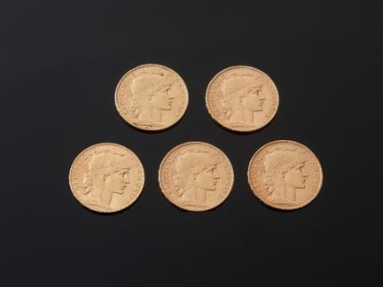 Cinq pièces de 20 francs en or 900 millièmes, Mari