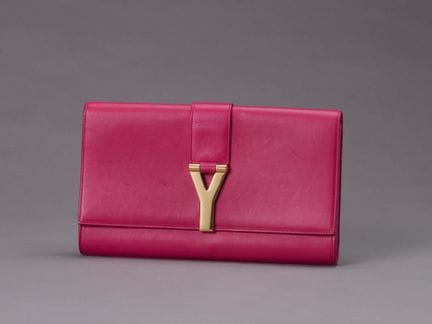 SAINT LAURENTPochette "Chyc" 28cm en veau fuchsia,