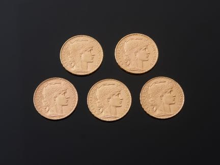 Cinq pièces de 20 francs en or 900 millièmes, Mari