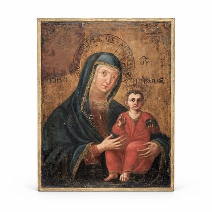 112. Madonna con Bambino, olio su tela, Russia, XI