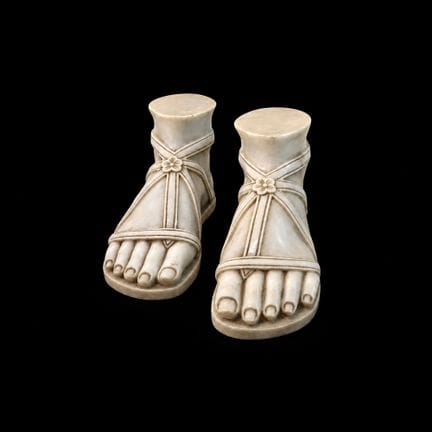 176. Coppia di piedi in marmo bianco calzati di sa