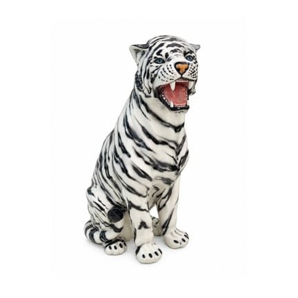 17. Tigre accroupi en céramique blanche et noire
h