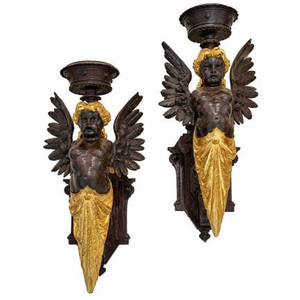 193. Coppia di bracci da parete in legno ebanizzat