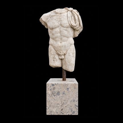 203. Male torso wearing a chlamys, white marble sc
