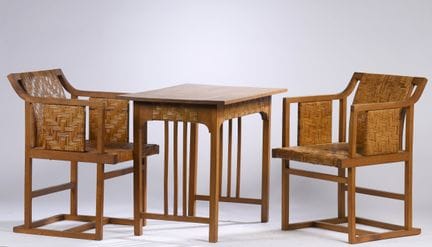 威廉·施密特（1880-1928？）  布拉格-鲁德尼克藤编制品厂，维也纳（出版） 
一张桌子和一对