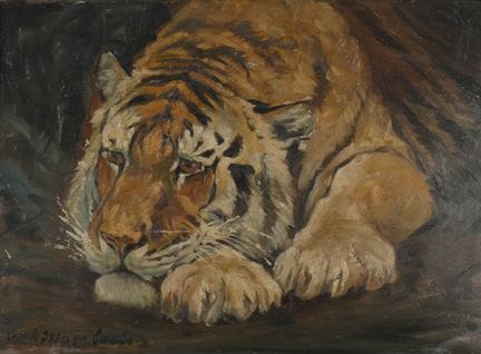 Early 20th-century school
Tiger at Rest
Oil on car