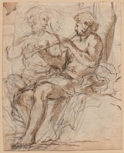 Pier Francesco Mola (circle ofi) Study with two fi