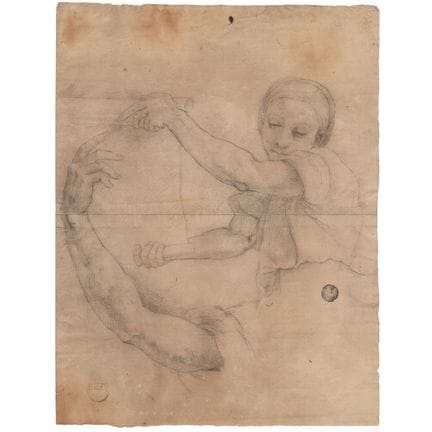 Study for a female figure unrolling a roll of pape