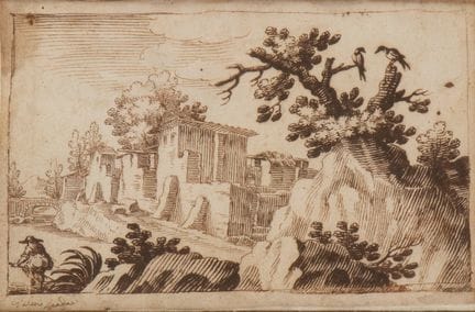 Valerio Spada Landscape with houses, bridge, a fig