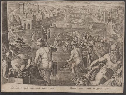 Philip Galle Fishing in the Arno with nets, after 