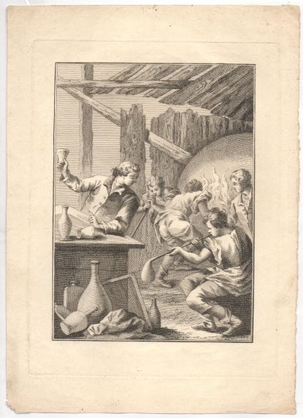 Intérieur d'une verrerie, graveur vénitien anonyme