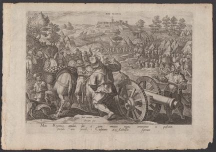 Philip Galle Mons Regionis oppidum... (Siege of Mo