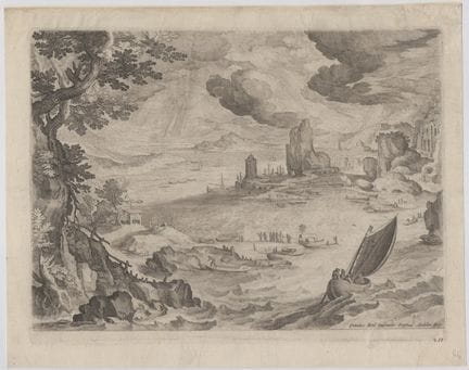 Raphael Sadeler I Landscape with Sailing Boat, aft