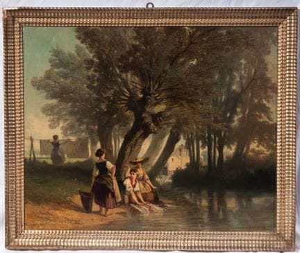 Weighing with washerwomen French School, late 19th