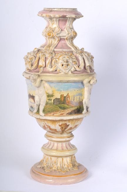 Polychrome ceramic baluster vase, first half of th