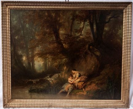 Mother and child with landscape French School, lat