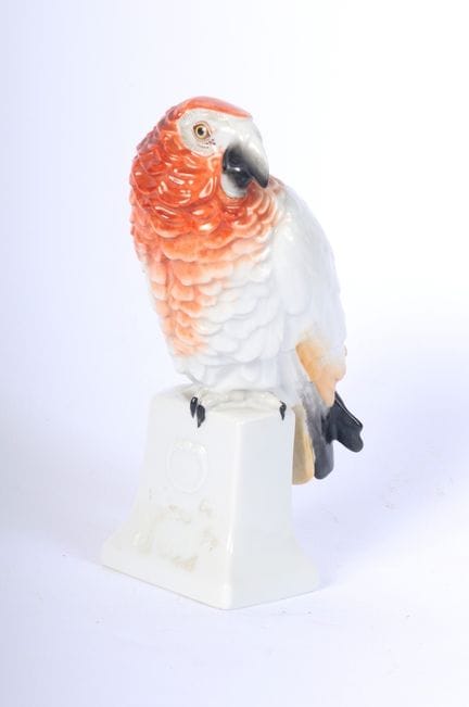Polychromer Porzellan-Graupapagei mit rotem Brustf