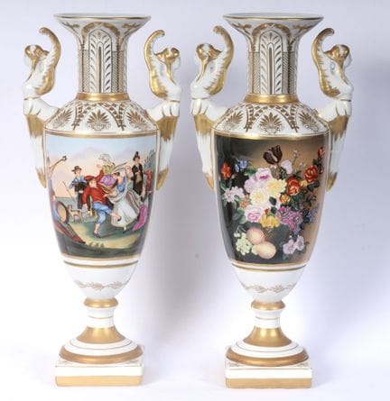 Pair of porcelain amphora vases, mid-20th century 