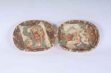 Set aus zwei vielfarbigen Porzellanwaschschüsseln 