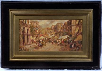 At the Market, 20th Century  Oil on panel, 22.5 x 