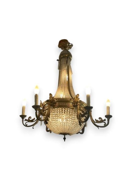 Lustre montgolfière à six lumières en bronze, mili