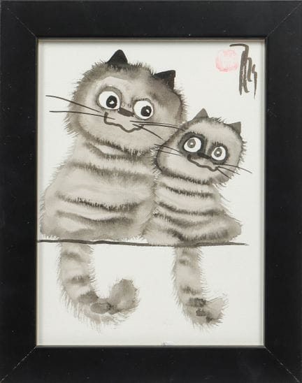 拉斯洛·蒂巴伊（生于1962年）
《两只猫》
中国墨水与水墨画，纸本
右上角签名
20 x 15 厘