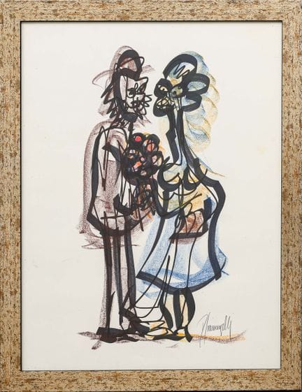 吉安安杰利（1935-2009）
《夫妇》
纸本粉彩与毛笔画
右下角签名
67 x 51 厘米
注：