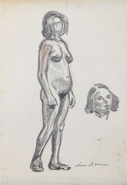 本特·林德斯特伦（1925-2008）
《站立的裸体与面部》——约1970年
炭笔画，纸本
右下角签