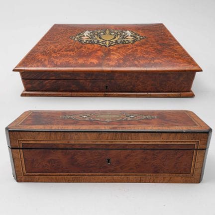 Caja para guantes con chapado de madera de nudo y 