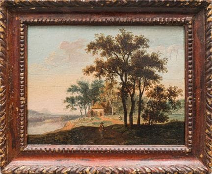 École française vers 1800 Berger en bord de rivièr