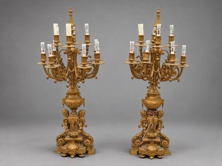 Importante par de candelabros de bronce cincelado 