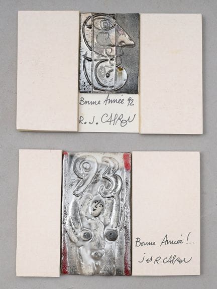 罗杰·卡普龙（1922-2006）贺卡——1992 / 1993 多色釉陶瓷 画板上附有艺术家亲笔注