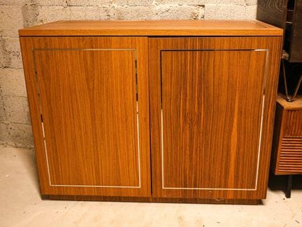 Plywood sideboard with metal inlay, featuring two 