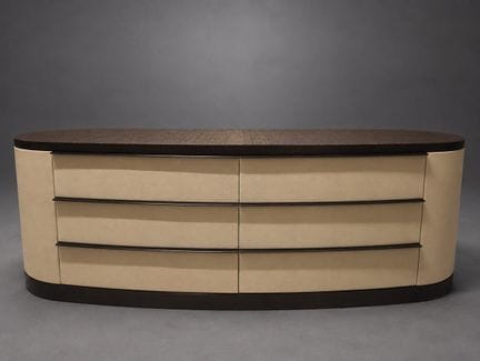 Oval chest of drawers made of exotic wood, metal, 