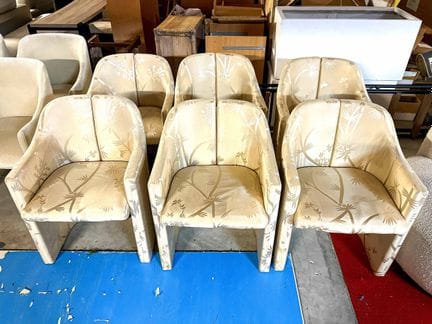 Set of six armchairs, upholstered in gold fabric w