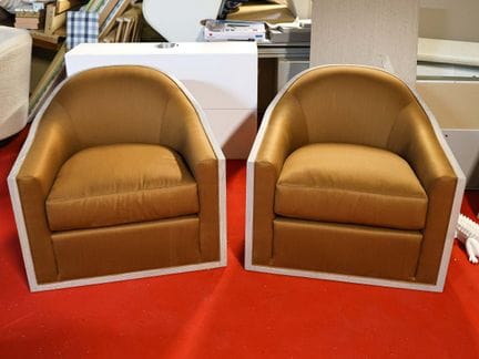 Pair of armchairs, made of whitewashed wood and ru