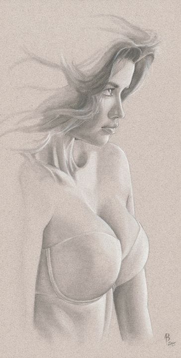 Adam Braun = Pin-Up, dibujo original al carboncill