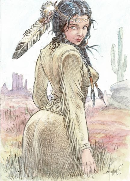 Aouamri = «Guapa india», dibujo original a lápiz y