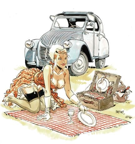 Félix Meynet = «Babette viaja en un 2CV», dibujo o