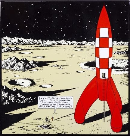 Hergé = Tintín, plancha esmaltada "Série lune": El