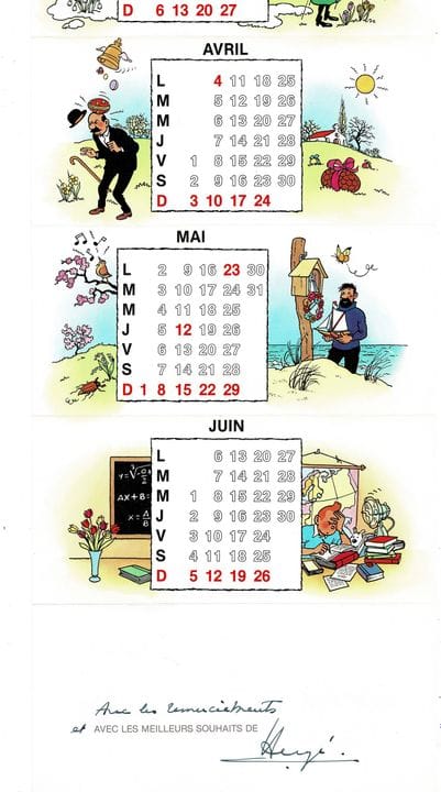 Hergé = Tintín, tarjeta de felicitación de 1983: t