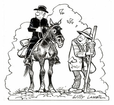 Lambil = «Les Tuniques Bleues», dibujo original a 
