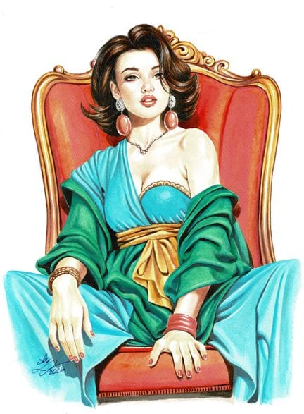 Sly = Pin-Up, dibujo original a tinta china y acua