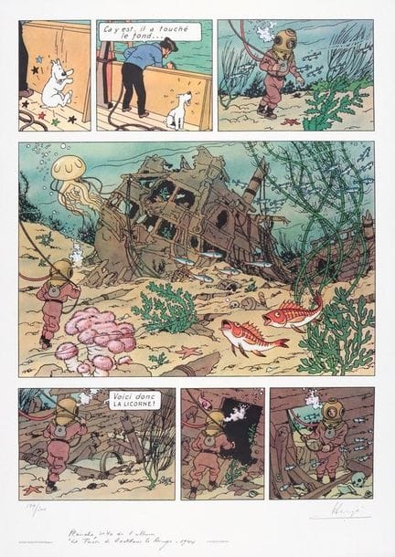 Hergé = Tintín, litografía de la WWF «El tesoro de
