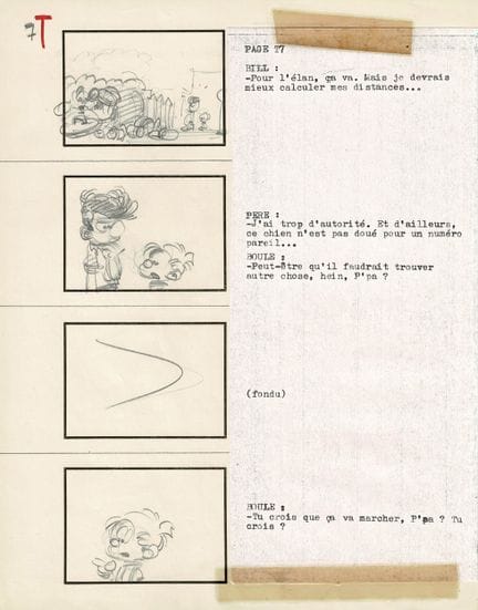 Roba = Boule et Bill, Story board con dibujos a lá