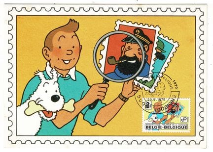Hergé = Tintín, tarjeta de felicitación de 1980: r