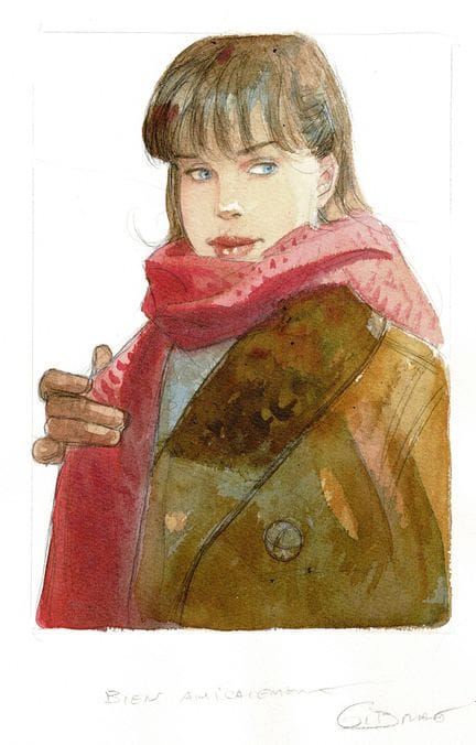 Gibrat = Cécile, dibujo original a lápiz y acuarel