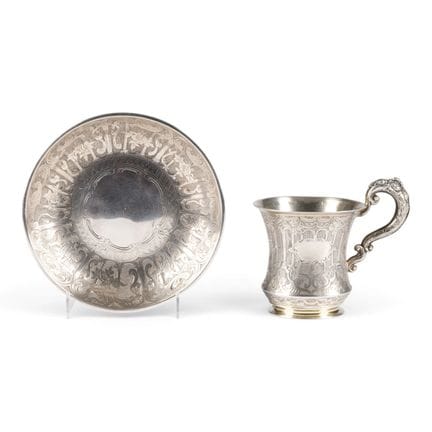 A SILVER CUP AND SAUCER Russian, St. Petersburg, K